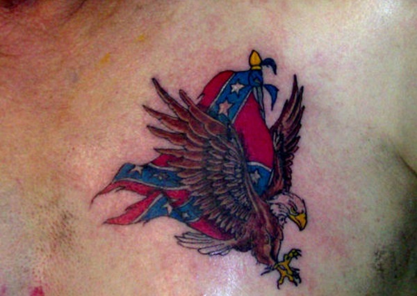 tatuaje de aguila americana y bandera confederada