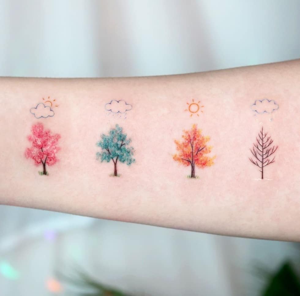 Tatuajes de árboles coloridos